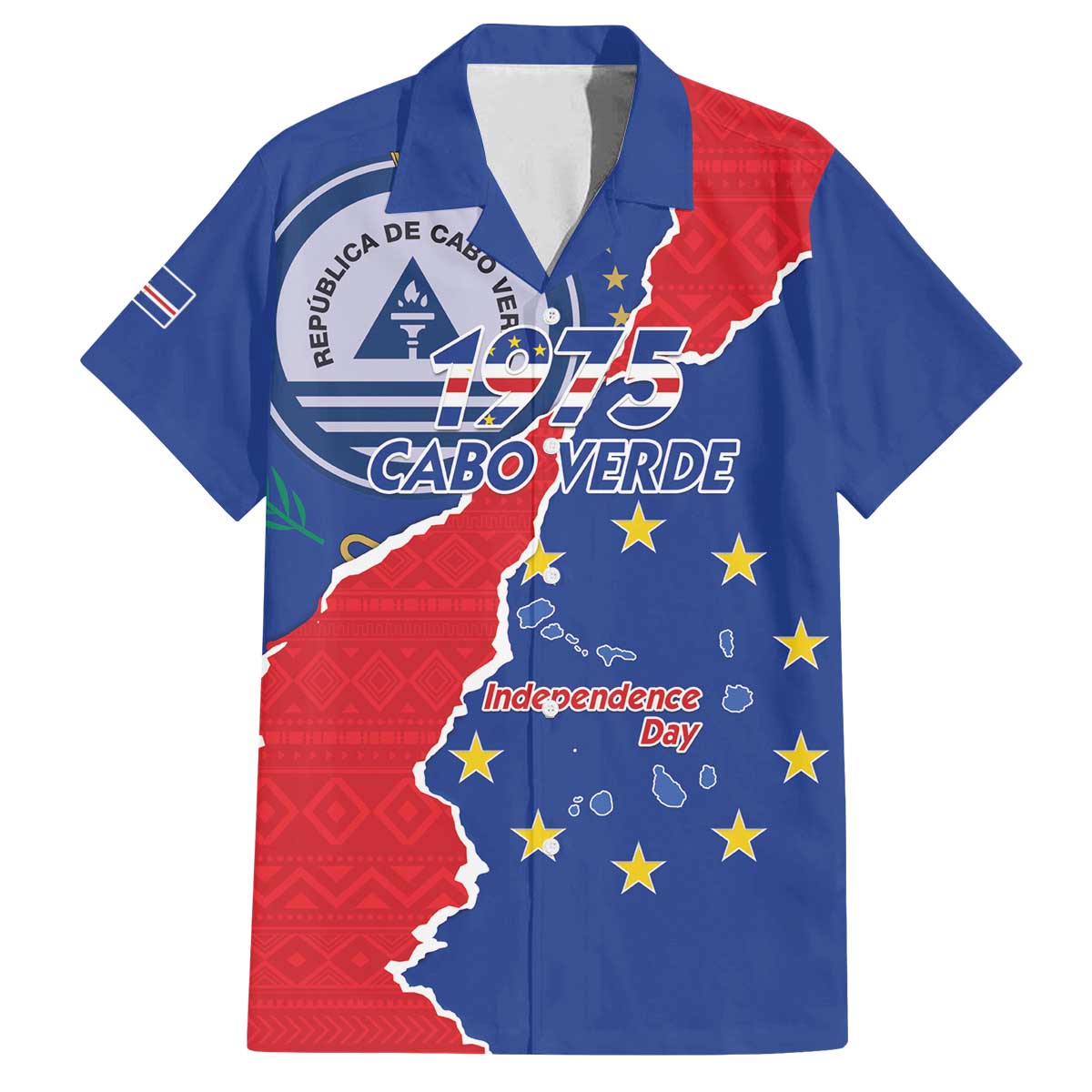 Happy Cape Verde Independence Day Family Matching Off The Shoulder Long Sleeve Dress and Hawaiian Shirt Coat Of Arms With Map