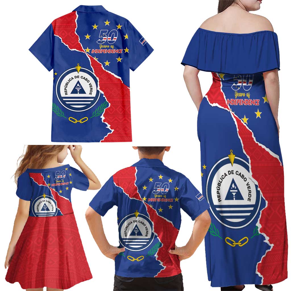 Happy Cape Verde Independence Day Family Matching Off Shoulder Maxi Dress and Hawaiian Shirt Coat Of Arms With Map