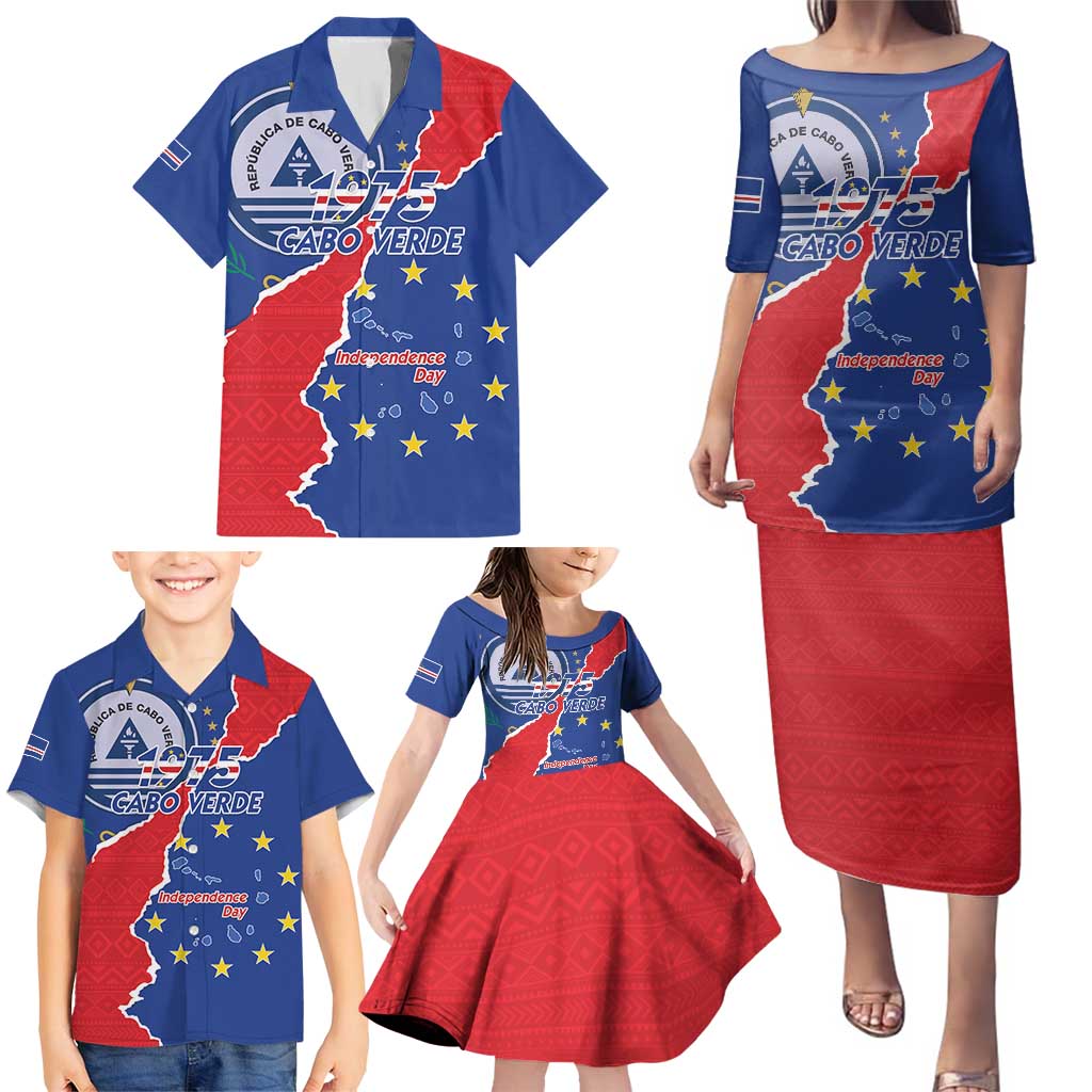 Happy Cape Verde Independence Day Family Matching Puletasi and Hawaiian Shirt Coat Of Arms With Map