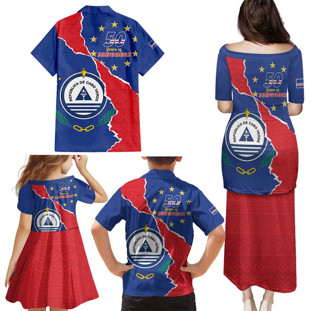 Happy Cape Verde Independence Day Family Matching Puletasi and Hawaiian Shirt Coat Of Arms With Map