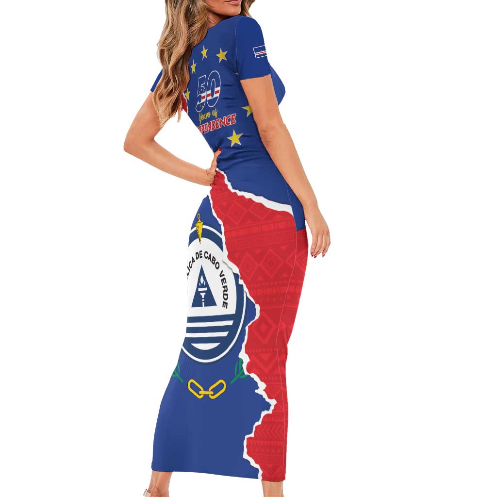 Happy Cape Verde Independence Day Family Matching Short Sleeve Bodycon Dress and Hawaiian Shirt Coat Of Arms With Map