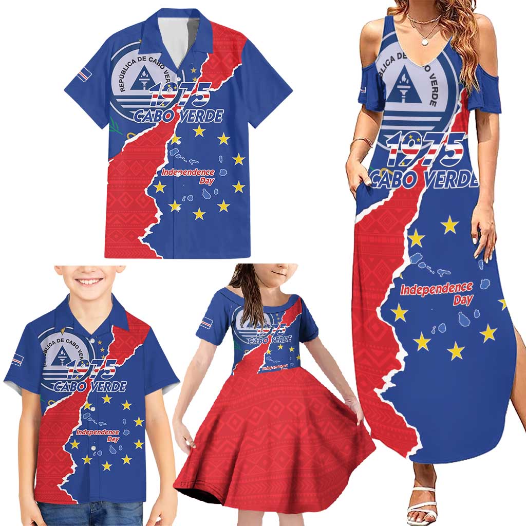 Happy Cape Verde Independence Day Family Matching Summer Maxi Dress and Hawaiian Shirt Coat Of Arms With Map
