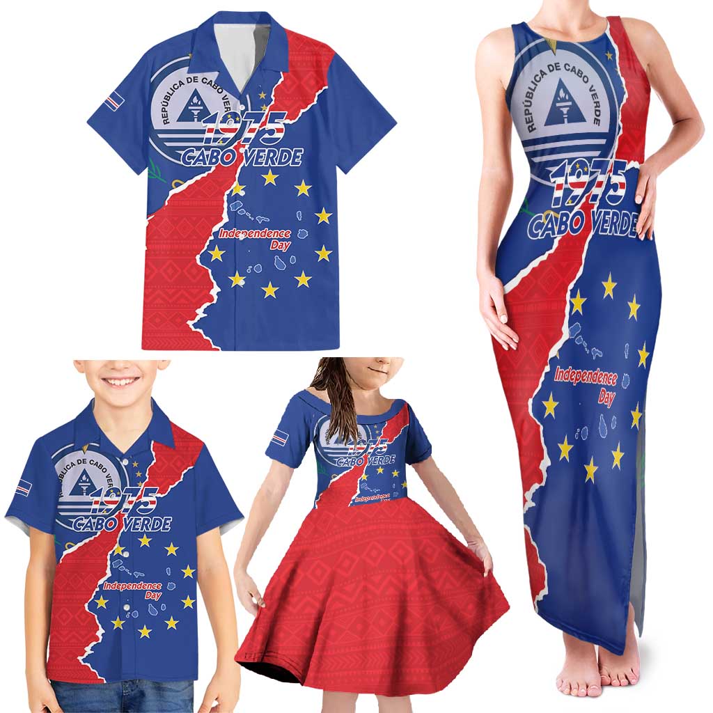 Happy Cape Verde Independence Day Family Matching Tank Maxi Dress and Hawaiian Shirt Coat Of Arms With Map