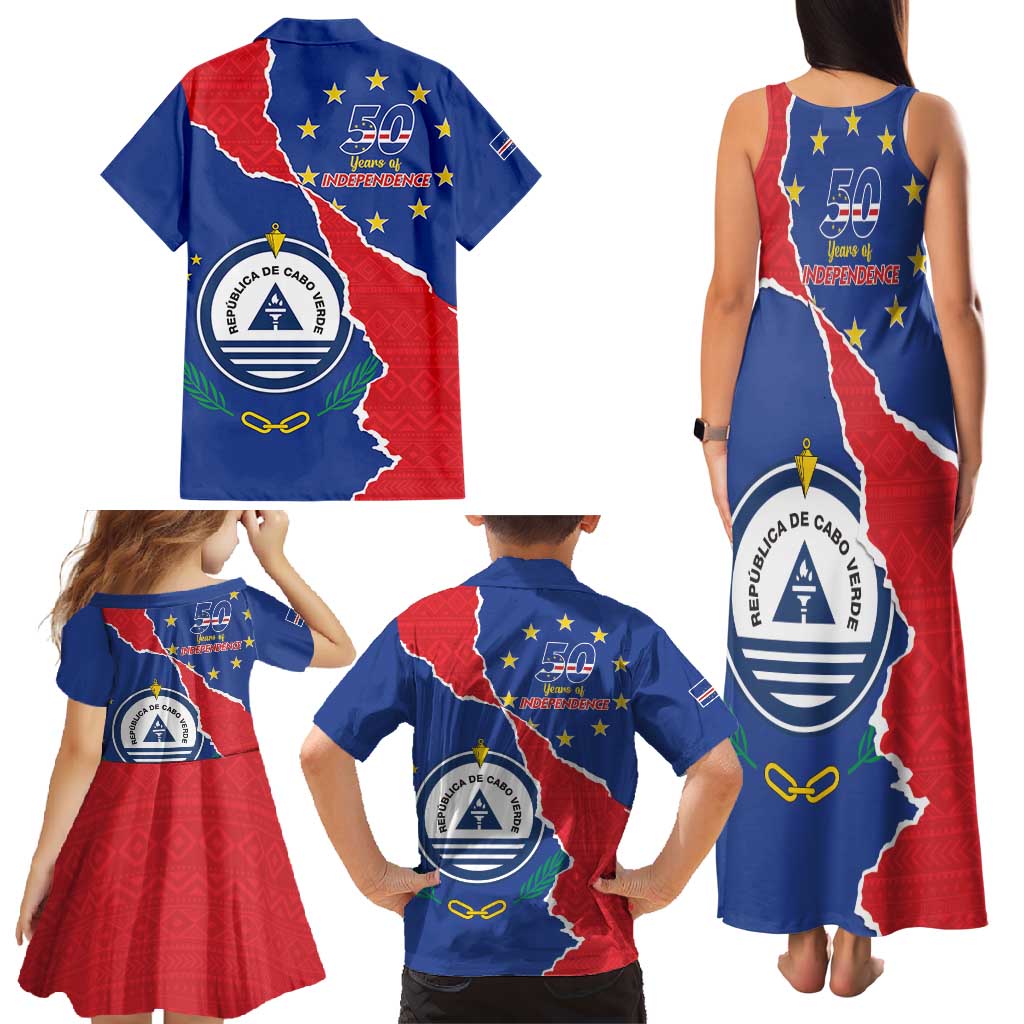 Happy Cape Verde Independence Day Family Matching Tank Maxi Dress and Hawaiian Shirt Coat Of Arms With Map