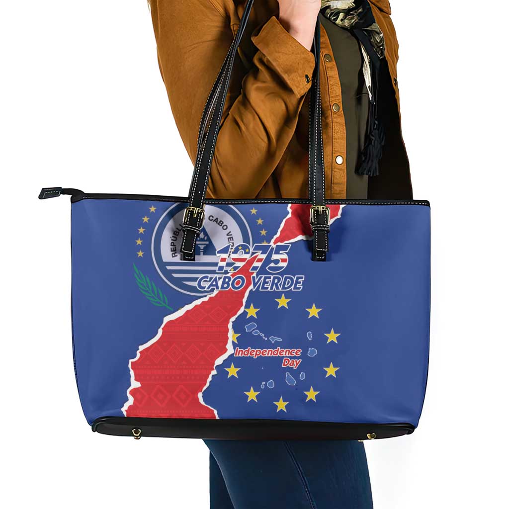 Happy Cape Verde Independence Day Leather Tote Bag Coat Of Arms With Map