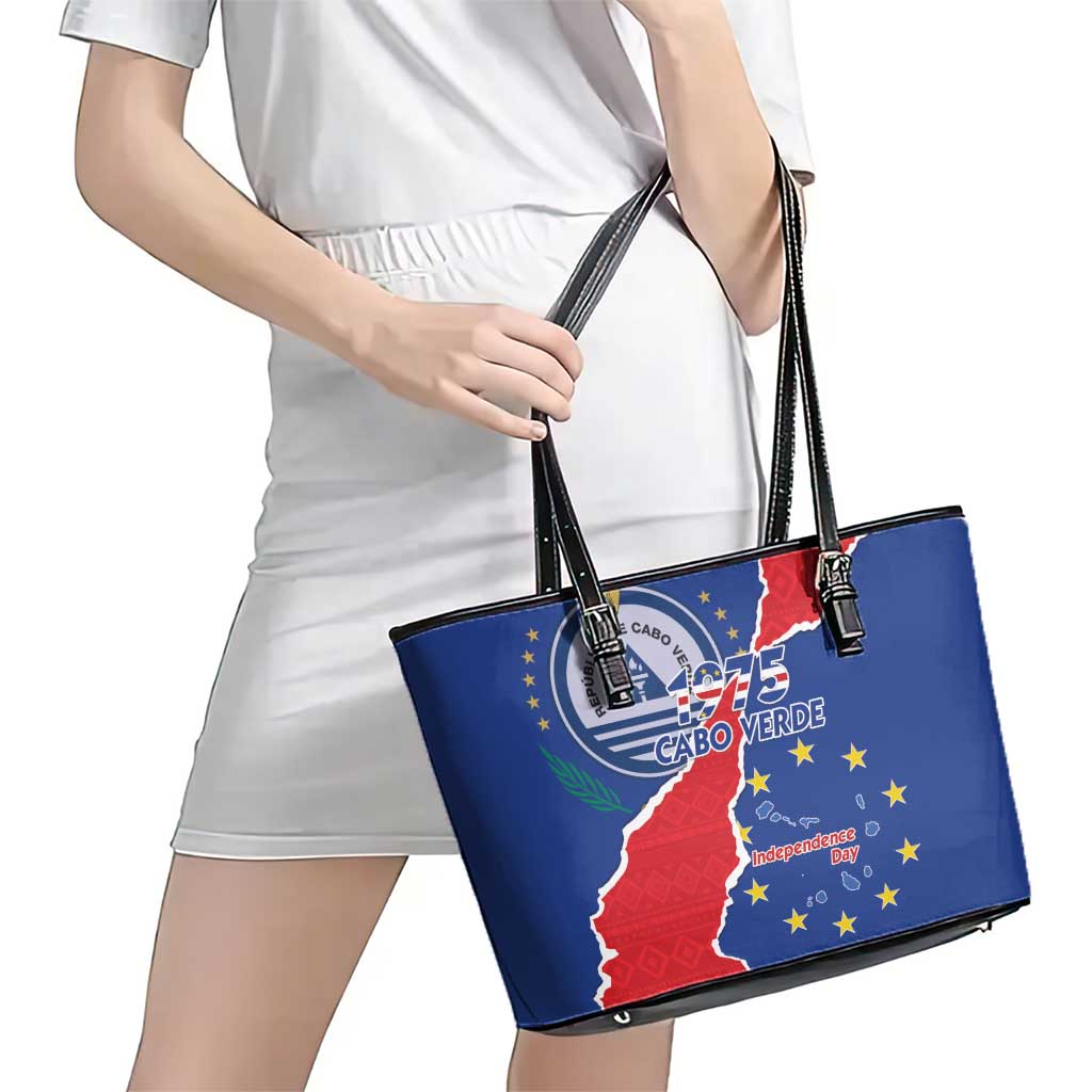 Happy Cape Verde Independence Day Leather Tote Bag Coat Of Arms With Map