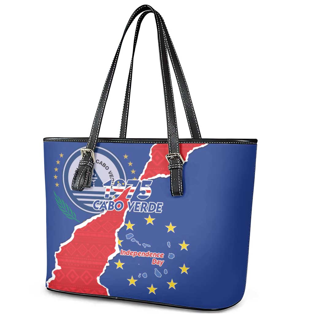 Happy Cape Verde Independence Day Leather Tote Bag Coat Of Arms With Map