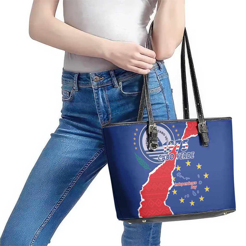 Happy Cape Verde Independence Day Leather Tote Bag Coat Of Arms With Map