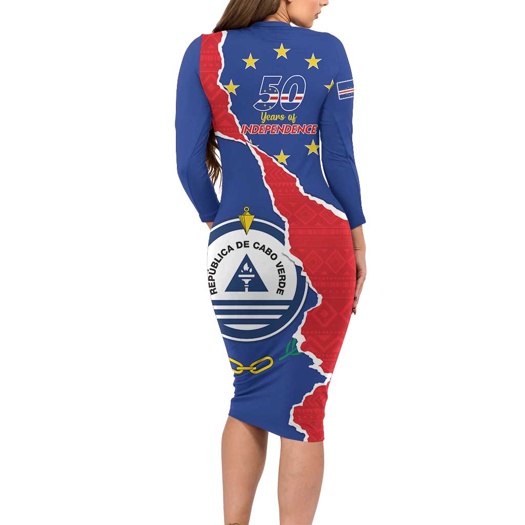 Happy Cape Verde Independence Day Long Sleeve Bodycon Dress Coat Of Arms With Map