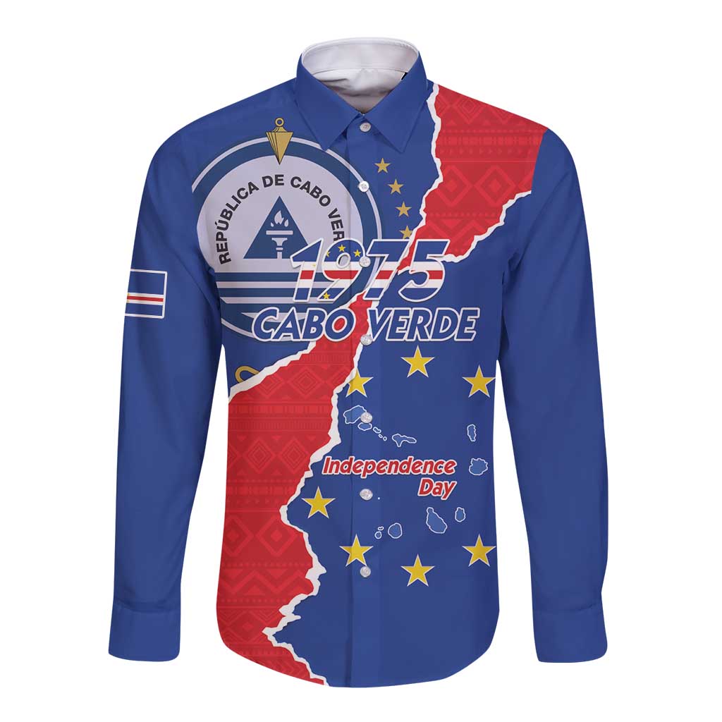 Happy Cape Verde Independence Day Long Sleeve Button Shirt Coat Of Arms With Map