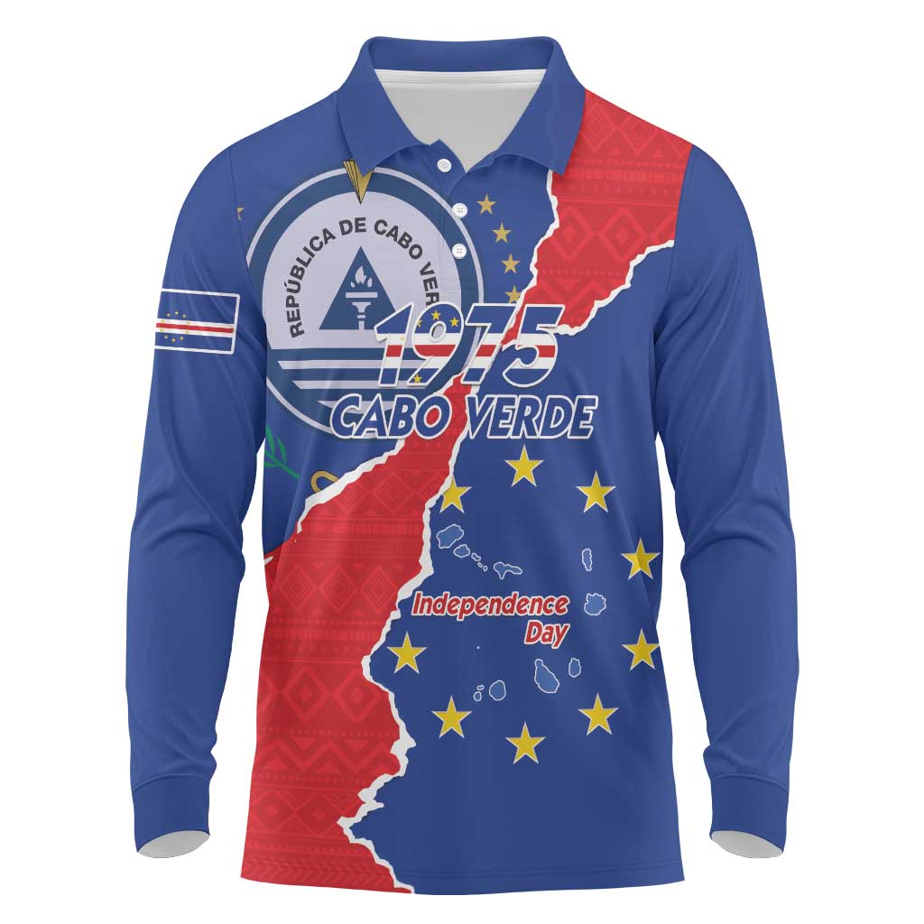 Happy Cape Verde Independence Day Long Sleeve Polo Shirt Coat Of Arms With Map