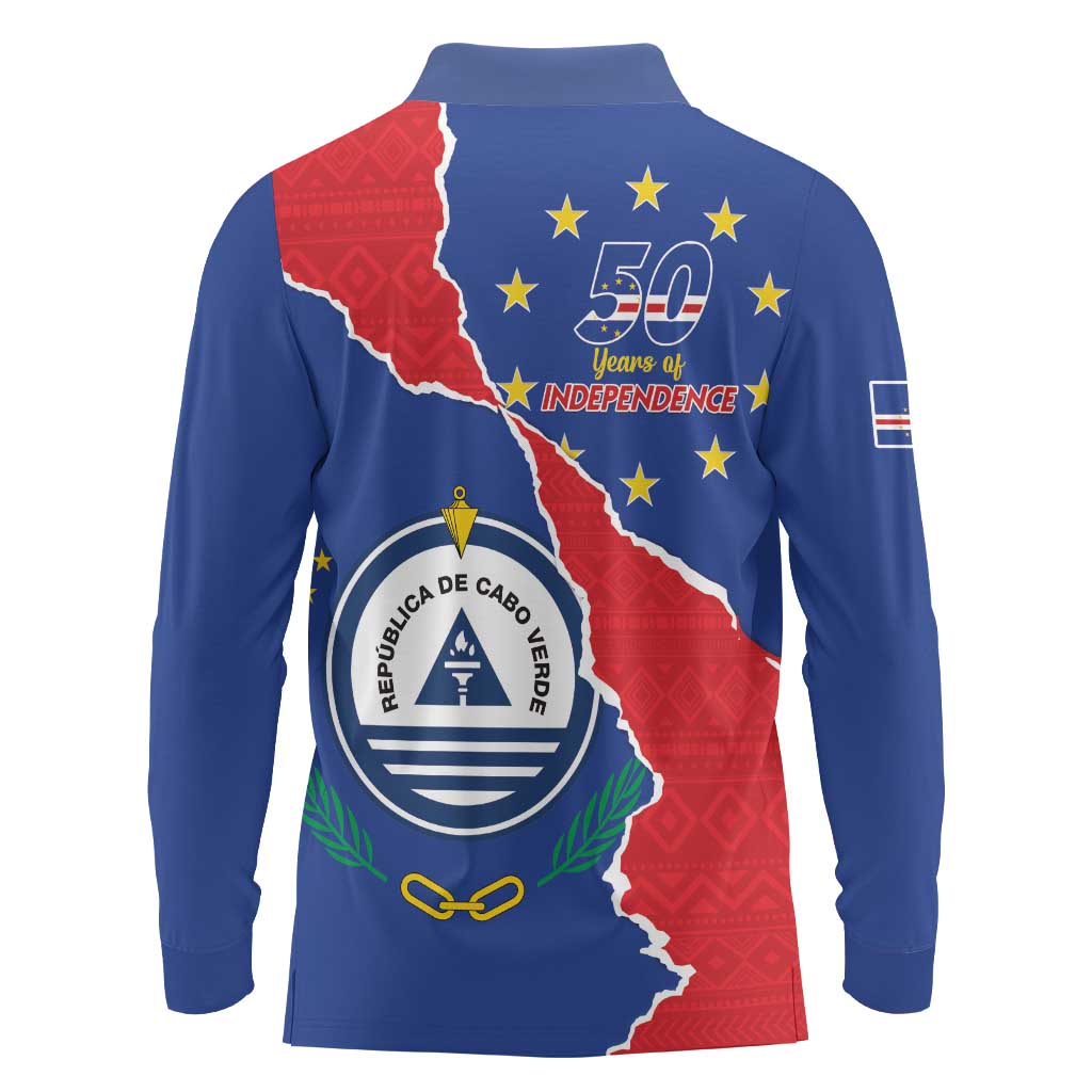 Happy Cape Verde Independence Day Long Sleeve Polo Shirt Coat Of Arms With Map
