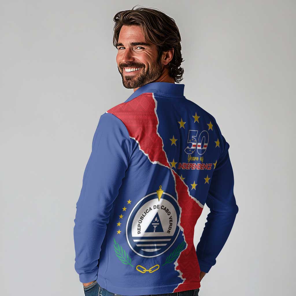 Happy Cape Verde Independence Day Long Sleeve Polo Shirt Coat Of Arms With Map