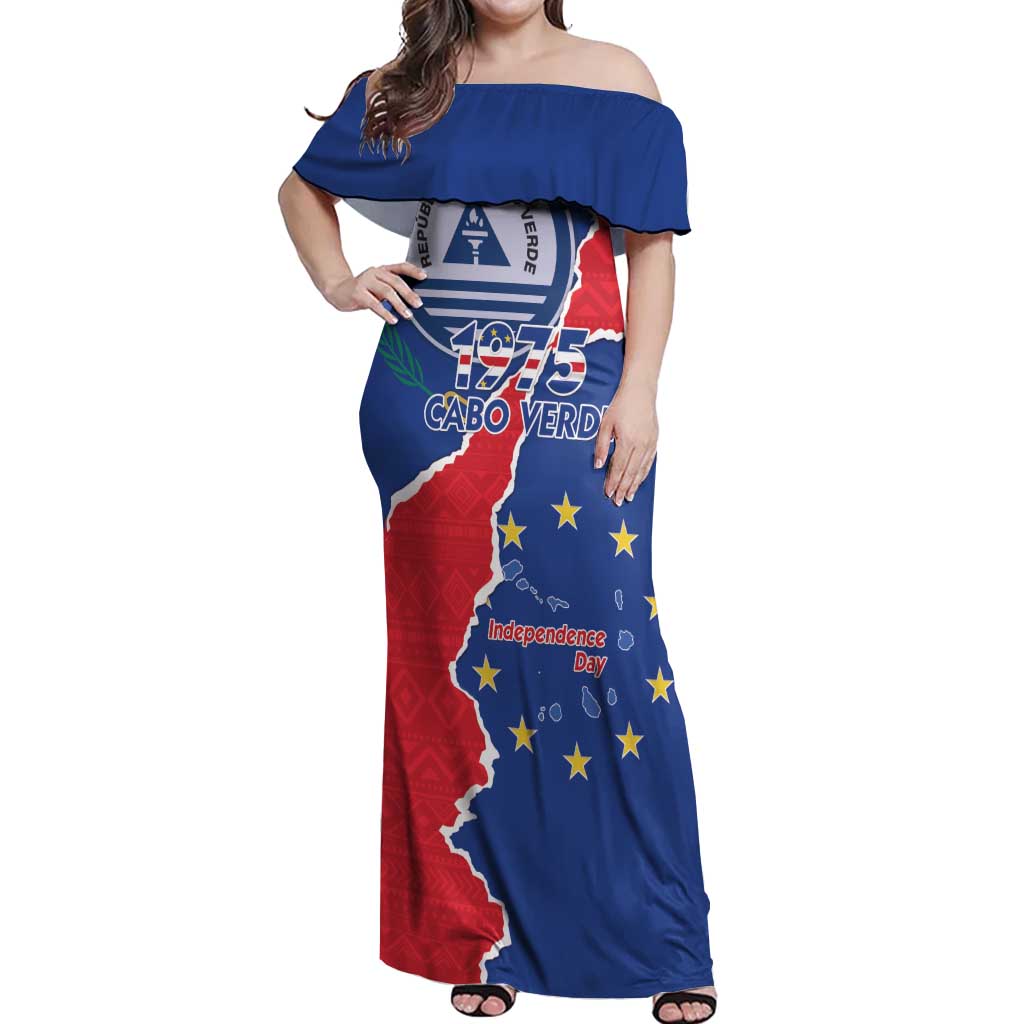 Happy Cape Verde Independence Day Off Shoulder Maxi Dress Coat Of Arms With Map