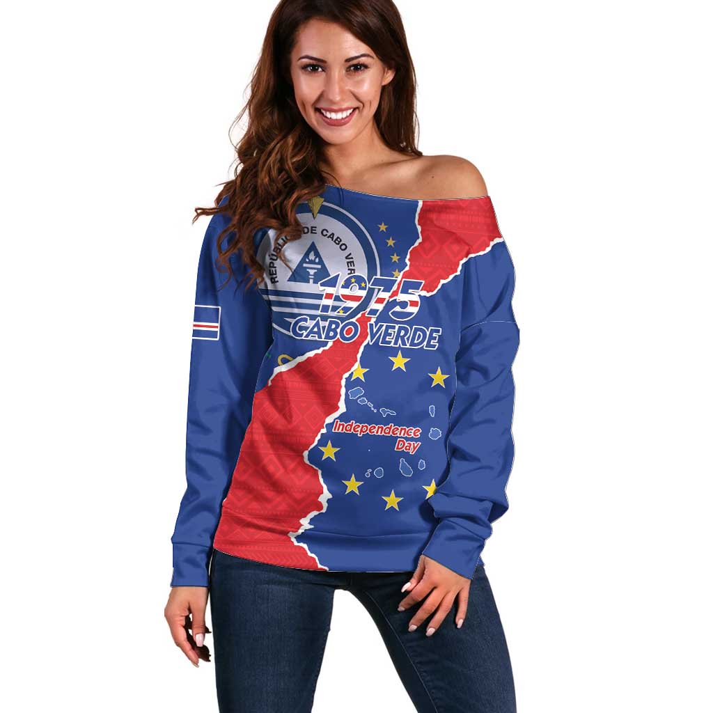 Happy Cape Verde Independence Day Off Shoulder Sweater Coat Of Arms With Map