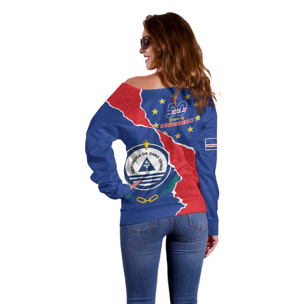Happy Cape Verde Independence Day Off Shoulder Sweater Coat Of Arms With Map