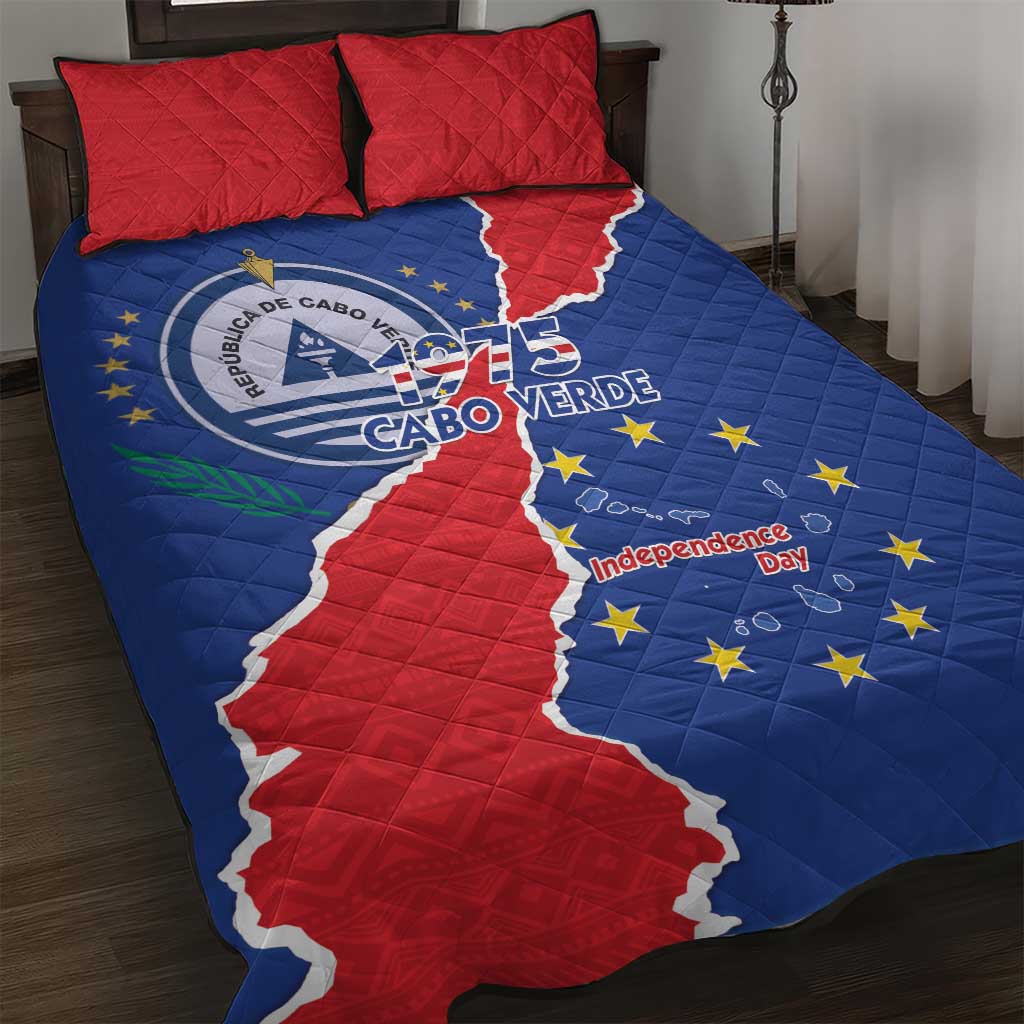 Happy Cape Verde Independence Day Quilt Bed Set Coat Of Arms With Map