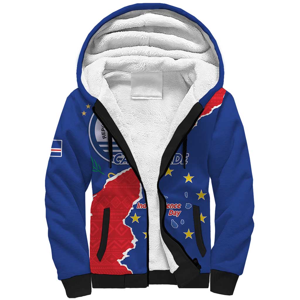 Happy Cape Verde Independence Day Sherpa Hoodie Coat Of Arms With Map