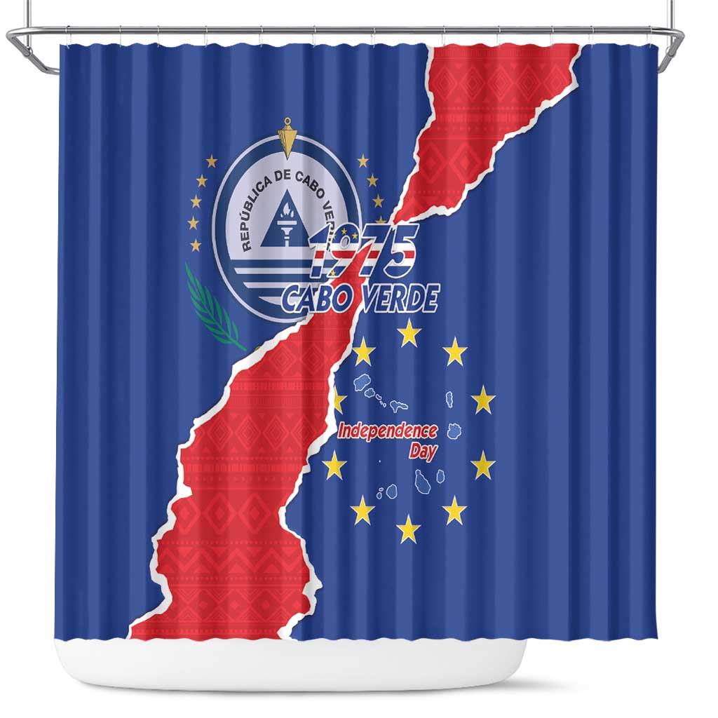 Happy Cape Verde Independence Day Shower Curtain Coat Of Arms With Map