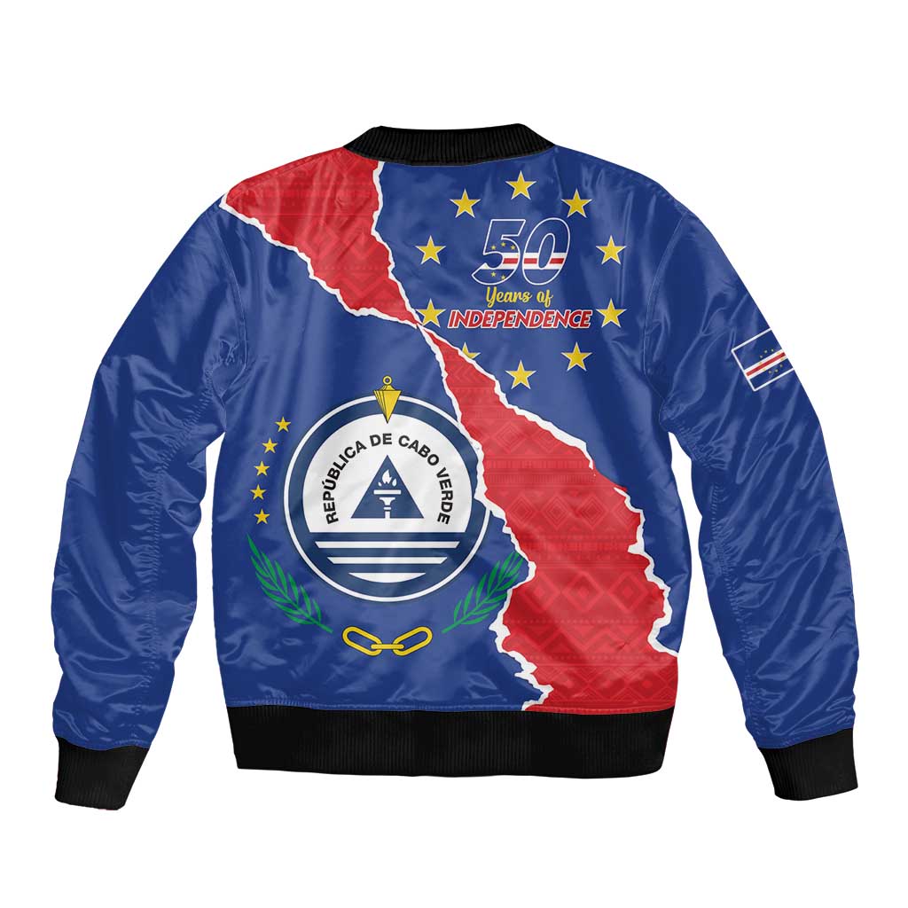 Happy Cape Verde Independence Day Sleeve Zip Bomber Jacket Coat Of Arms With Map