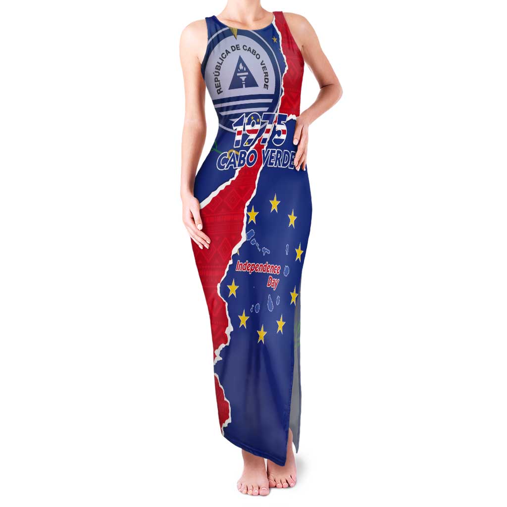 Happy Cape Verde Independence Day Tank Maxi Dress Coat Of Arms With Map