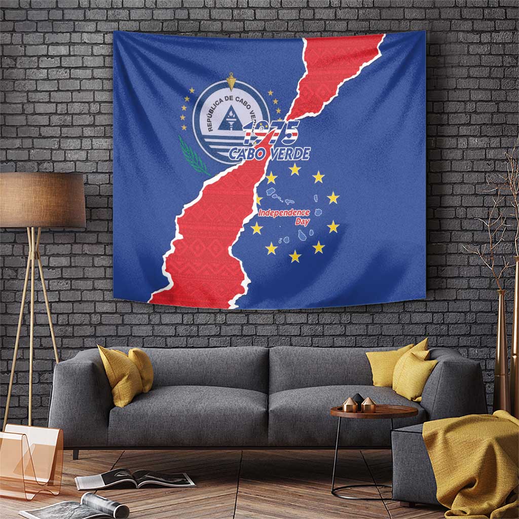Happy Cape Verde Independence Day Tapestry Coat Of Arms With Map