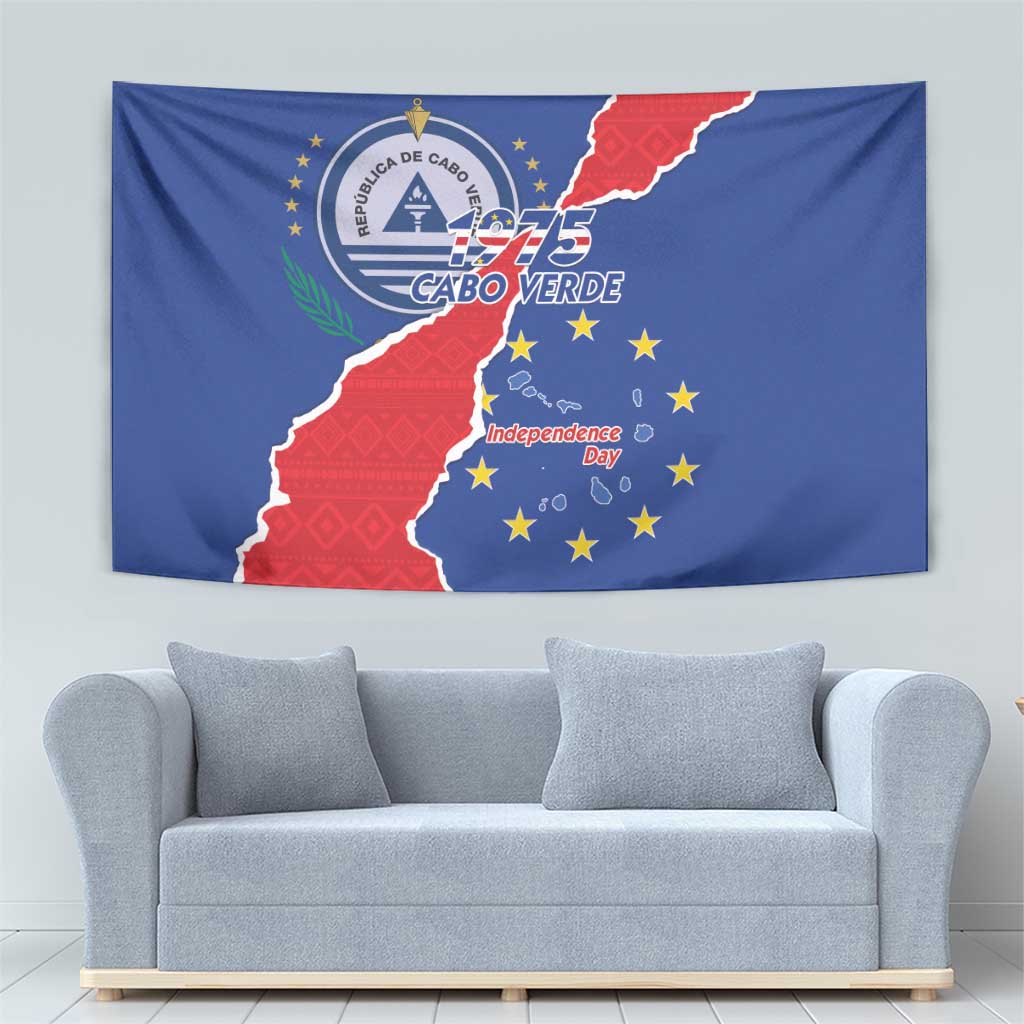 Happy Cape Verde Independence Day Tapestry Coat Of Arms With Map