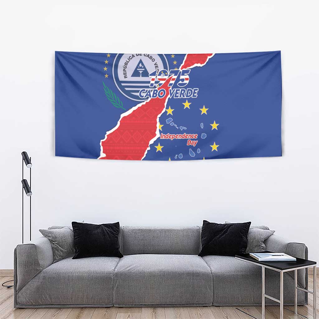 Happy Cape Verde Independence Day Tapestry Coat Of Arms With Map