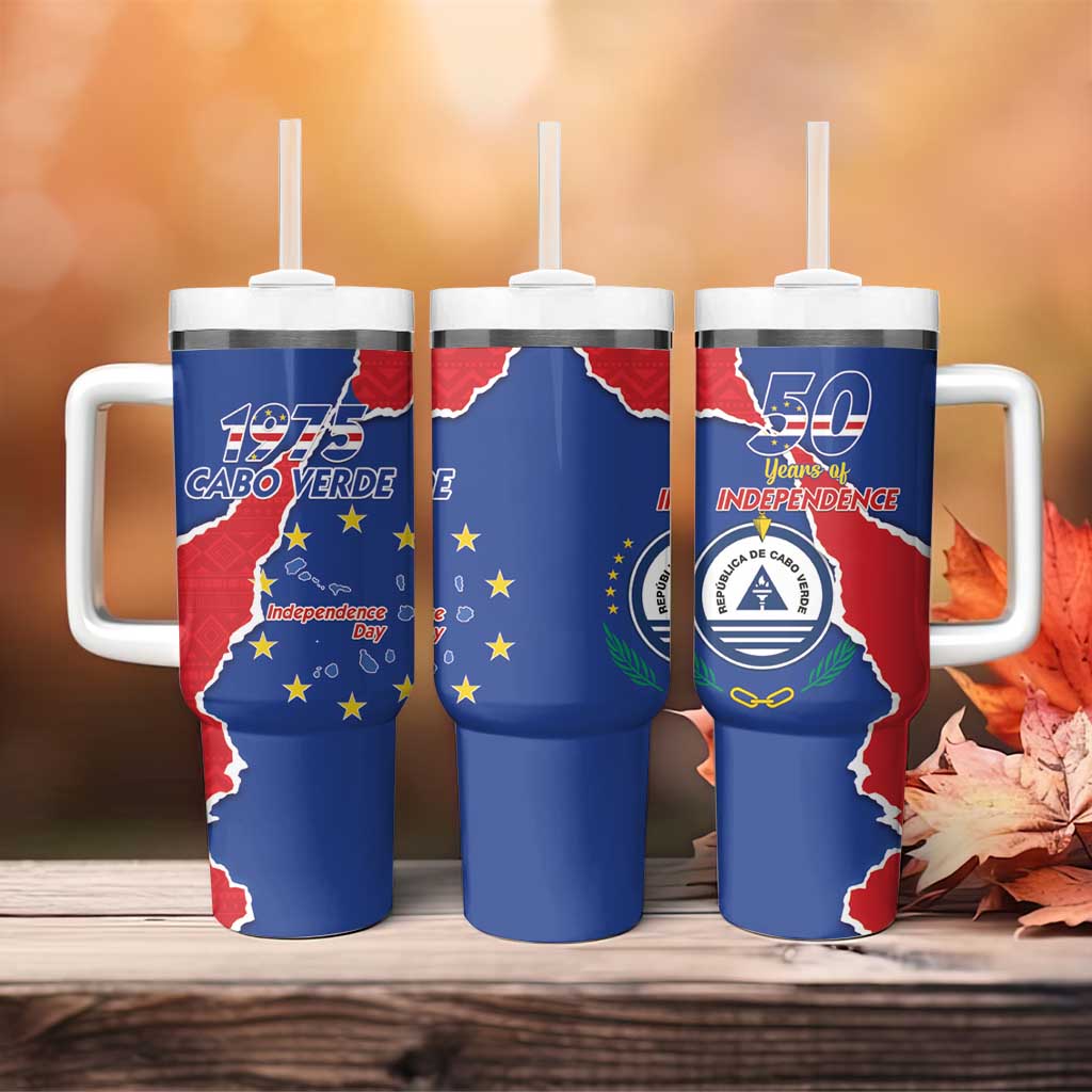 Happy Cape Verde Independence Day Tumbler With Handle Coat Of Arms With Map
