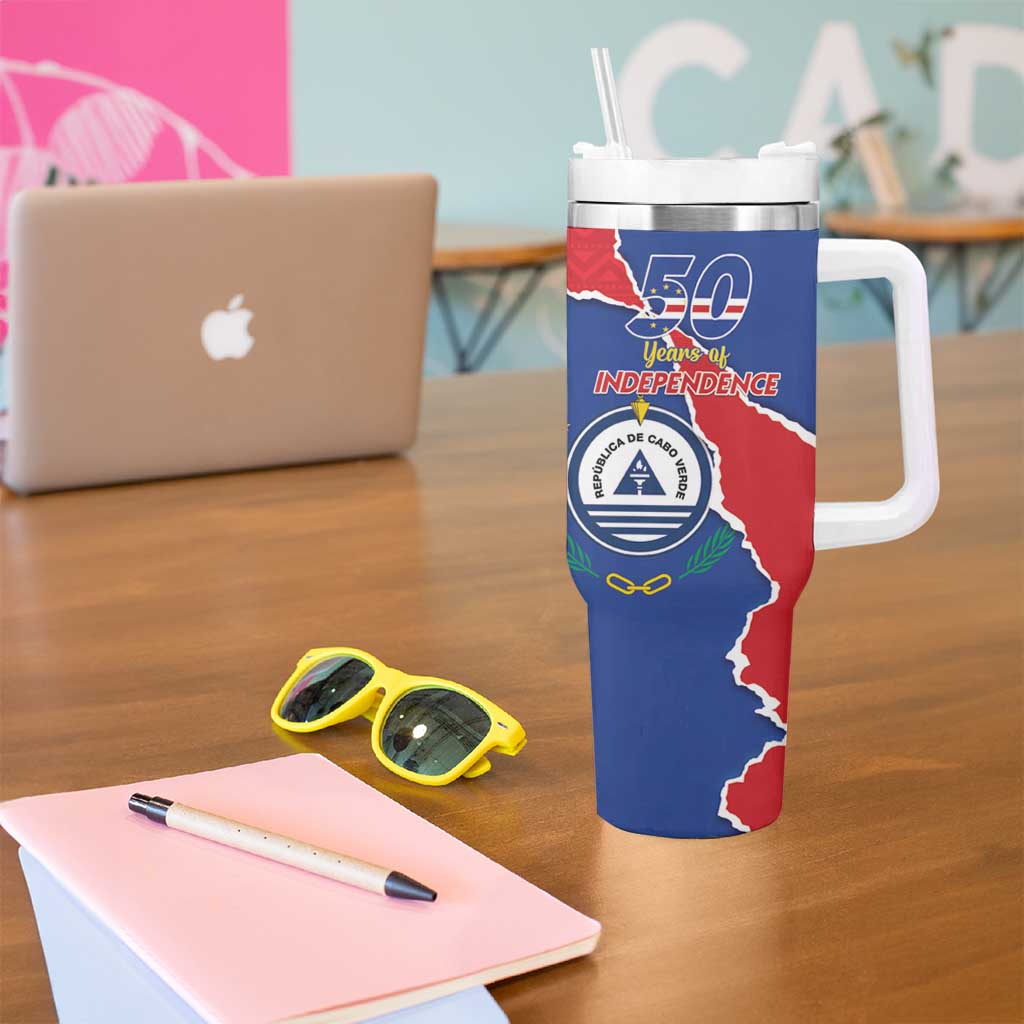 Happy Cape Verde Independence Day Tumbler With Handle Coat Of Arms With Map