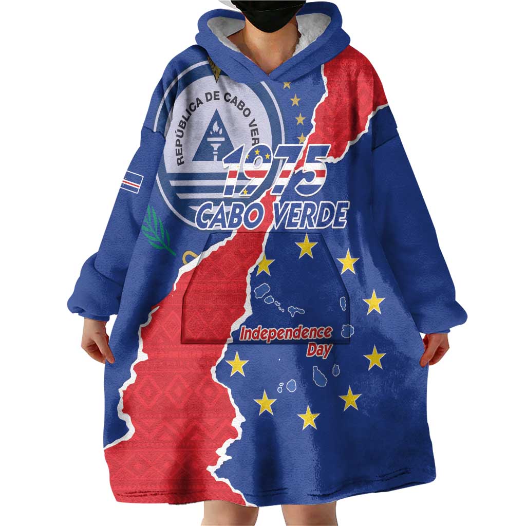 Happy Cape Verde Independence Day Wearable Blanket Hoodie Coat Of Arms With Map