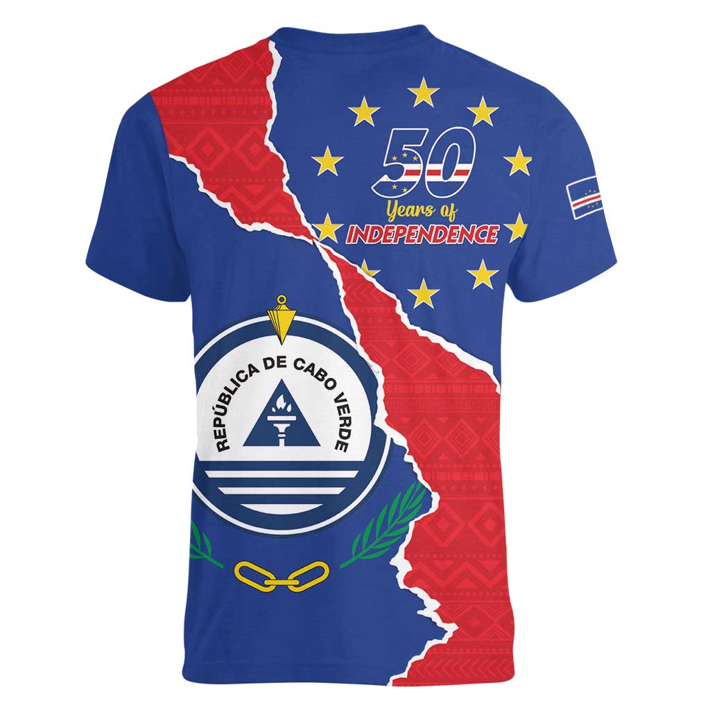 Happy Cape Verde Independence Day Women V-Neck T-Shirt Coat Of Arms With Map