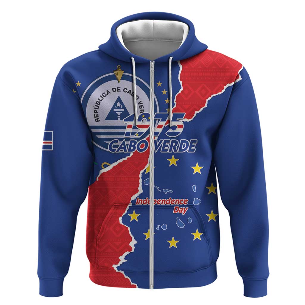 Happy Cape Verde Independence Day Zip Hoodie Coat Of Arms With Map