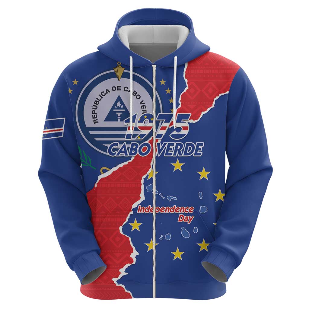 Happy Cape Verde Independence Day Zip Hoodie Coat Of Arms With Map