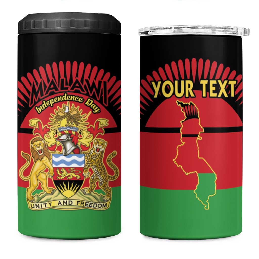 Personalized Malawi Independence Day 4 in 1 Can Cooler Tumbler Coat Of Arms Flag Style