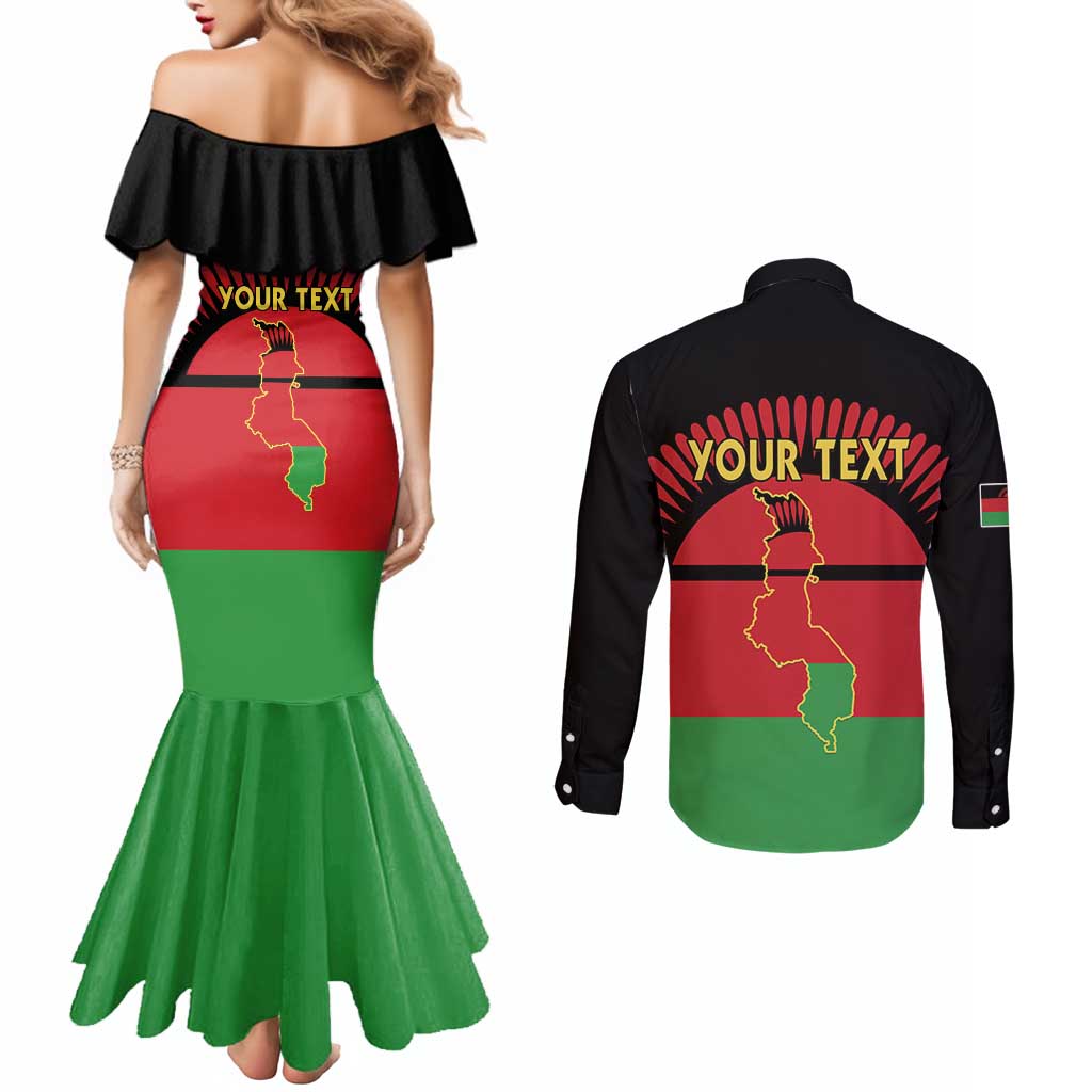 Personalized Malawi Independence Day Couples Matching Mermaid Dress and Long Sleeve Button Shirt Coat Of Arms Flag Style