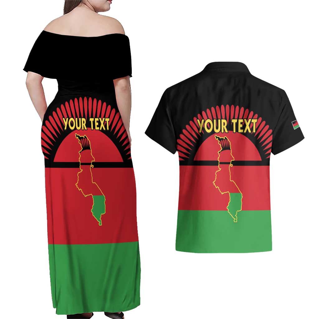 Personalized Malawi Independence Day Couples Matching Off Shoulder Maxi Dress and Hawaiian Shirt Coat Of Arms Flag Style