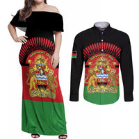 Personalized Malawi Independence Day Couples Matching Off Shoulder Maxi Dress and Long Sleeve Button Shirt Coat Of Arms Flag Style