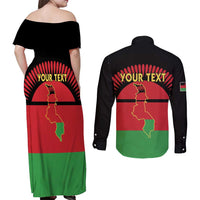 Personalized Malawi Independence Day Couples Matching Off Shoulder Maxi Dress and Long Sleeve Button Shirt Coat Of Arms Flag Style