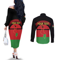Personalized Malawi Independence Day Couples Matching Off The Shoulder Long Sleeve Dress and Long Sleeve Button Shirt Coat Of Arms Flag Style
