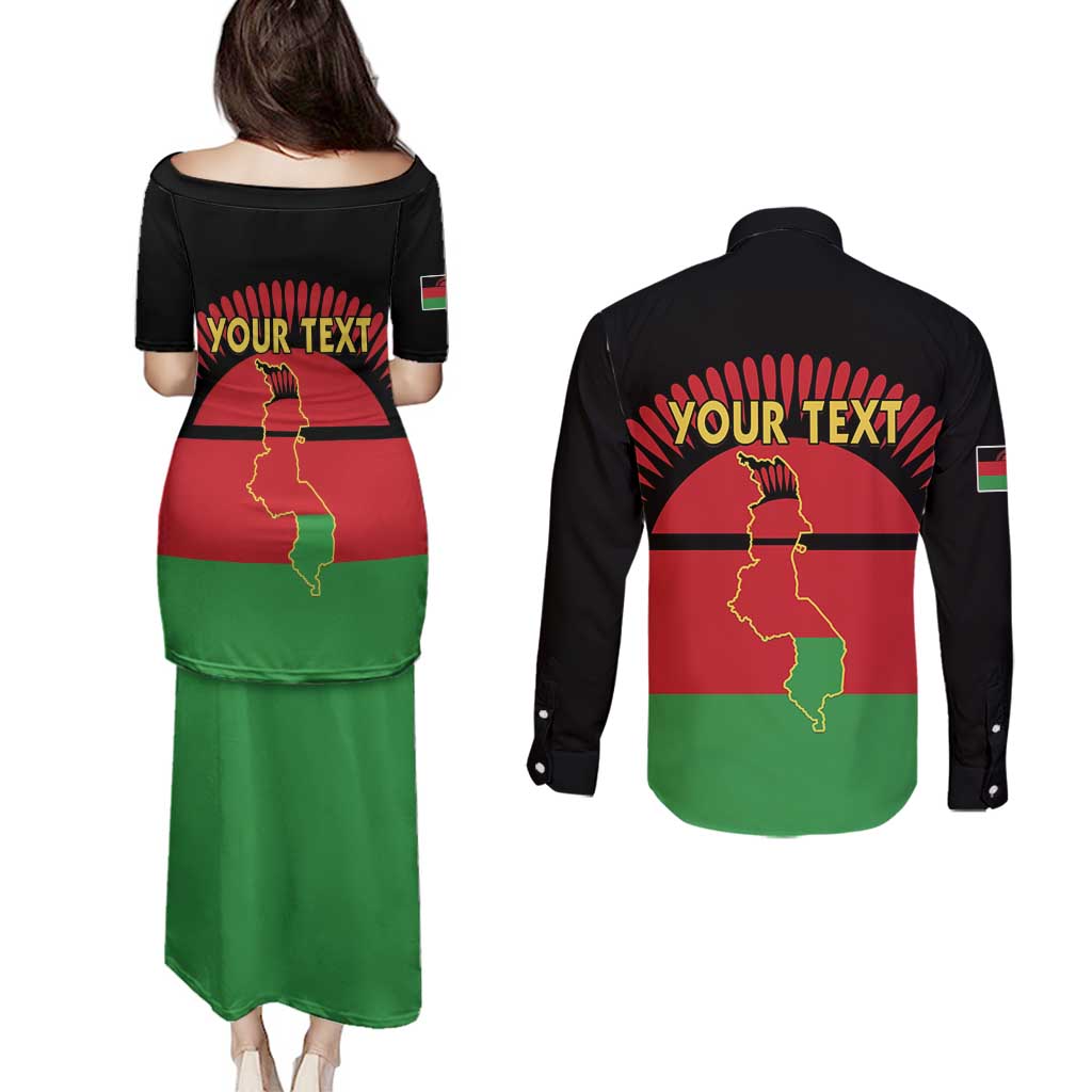 Personalized Malawi Independence Day Couples Matching Puletasi and Long Sleeve Button Shirt Coat Of Arms Flag Style
