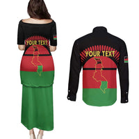 Personalized Malawi Independence Day Couples Matching Puletasi and Long Sleeve Button Shirt Coat Of Arms Flag Style