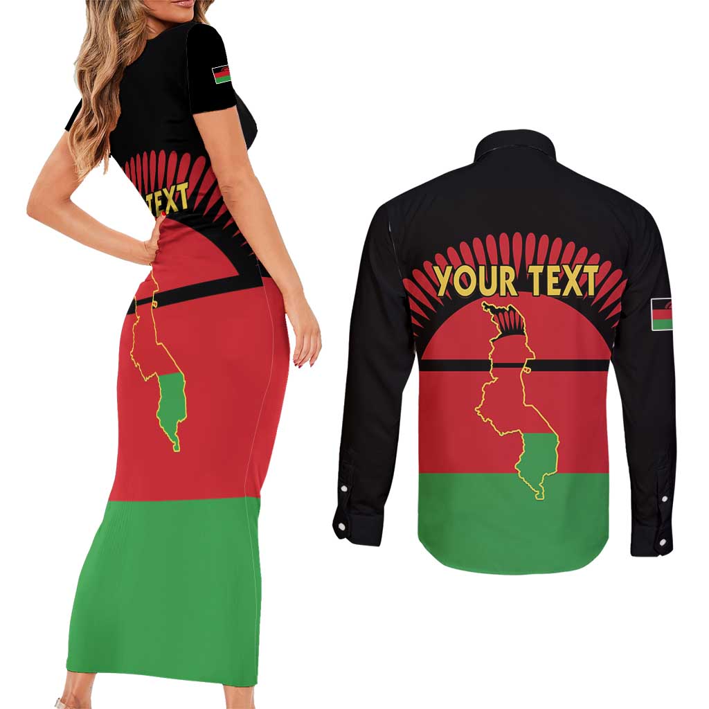 Personalized Malawi Independence Day Couples Matching Short Sleeve Bodycon Dress and Long Sleeve Button Shirt Coat Of Arms Flag Style
