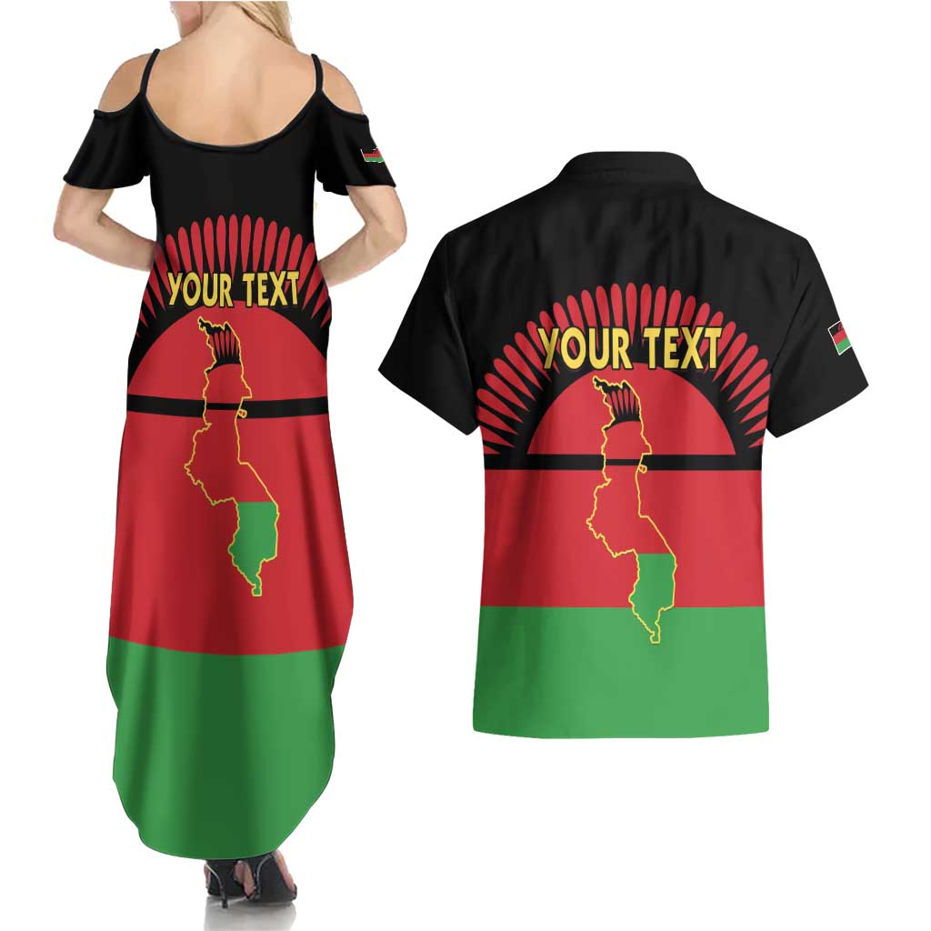 Personalized Malawi Independence Day Couples Matching Summer Maxi Dress and Hawaiian Shirt Coat Of Arms Flag Style