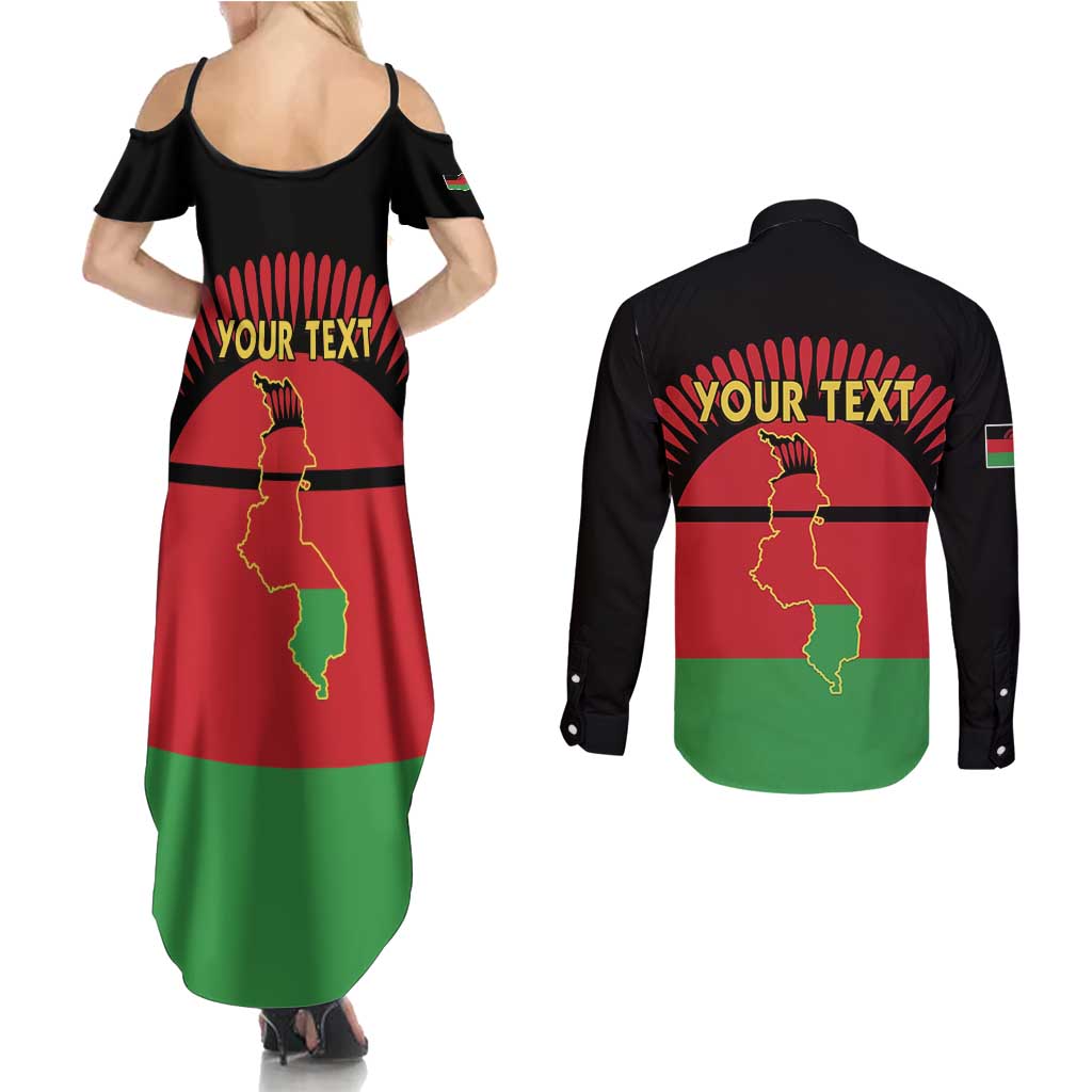Personalized Malawi Independence Day Couples Matching Summer Maxi Dress and Long Sleeve Button Shirt Coat Of Arms Flag Style