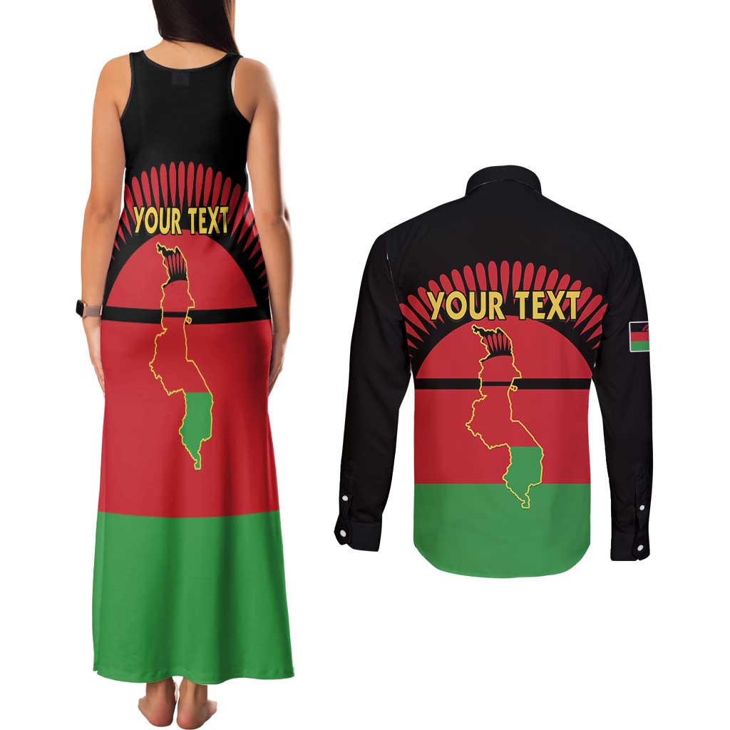 Personalized Malawi Independence Day Couples Matching Tank Maxi Dress and Long Sleeve Button Shirt Coat Of Arms Flag Style