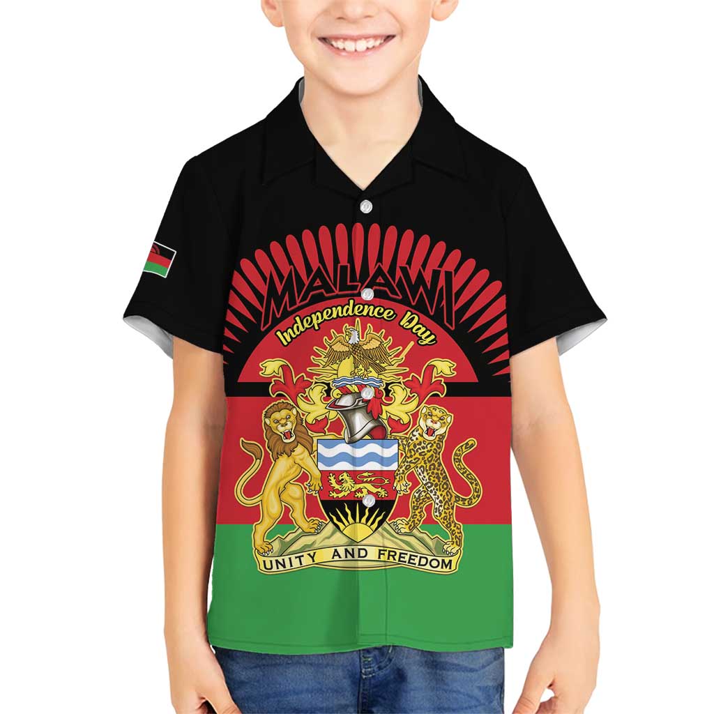 Personalized Malawi Independence Day Family Matching Long Sleeve Bodycon Dress and Hawaiian Shirt Coat Of Arms Flag Style