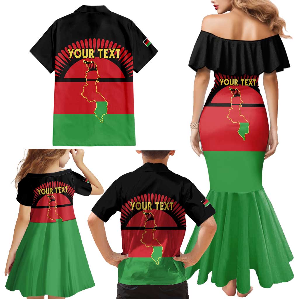 Personalized Malawi Independence Day Family Matching Mermaid Dress and Hawaiian Shirt Coat Of Arms Flag Style