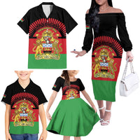 Personalized Malawi Independence Day Family Matching Off The Shoulder Long Sleeve Dress and Hawaiian Shirt Coat Of Arms Flag Style