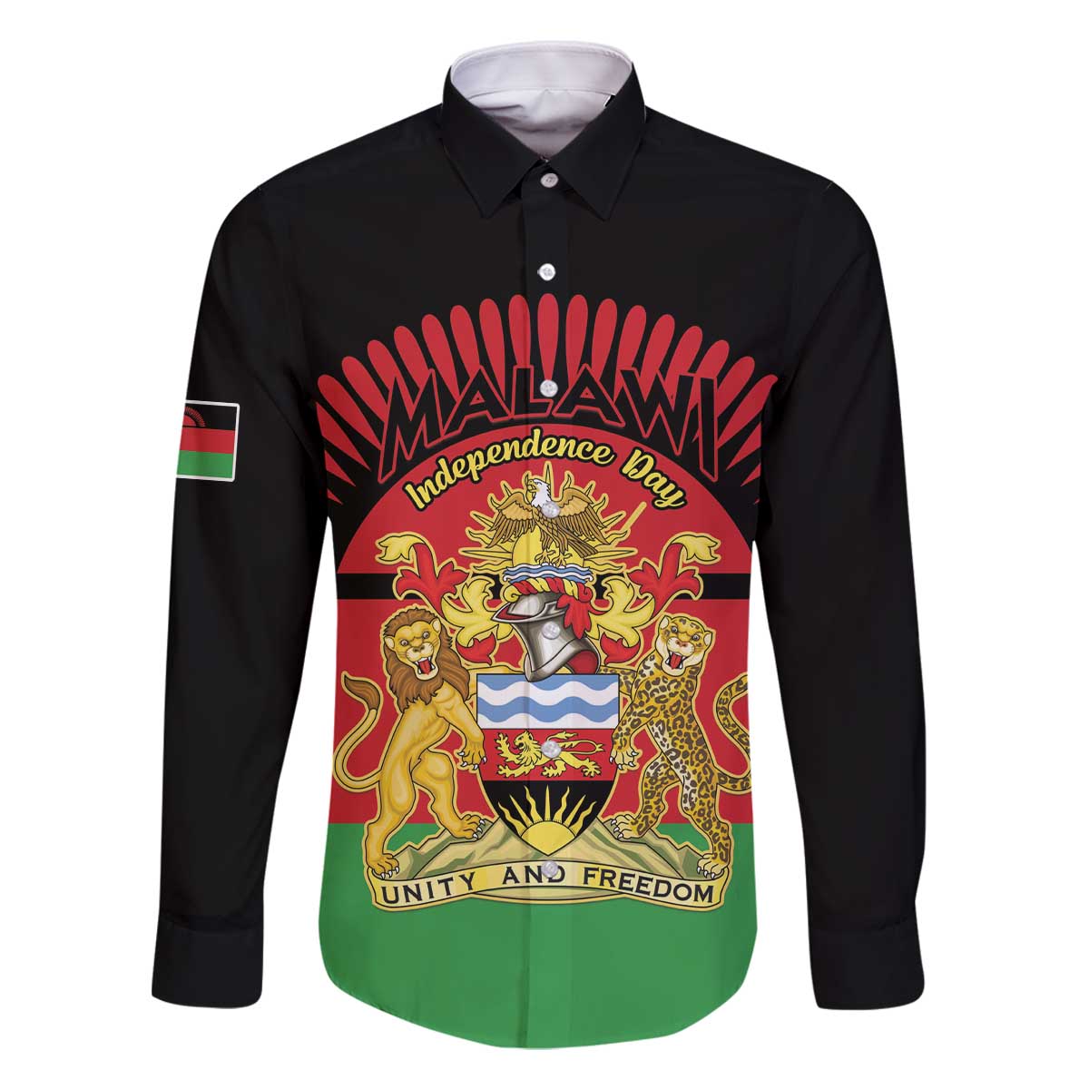 Personalized Malawi Independence Day Family Matching Off The Shoulder Long Sleeve Dress and Hawaiian Shirt Coat Of Arms Flag Style